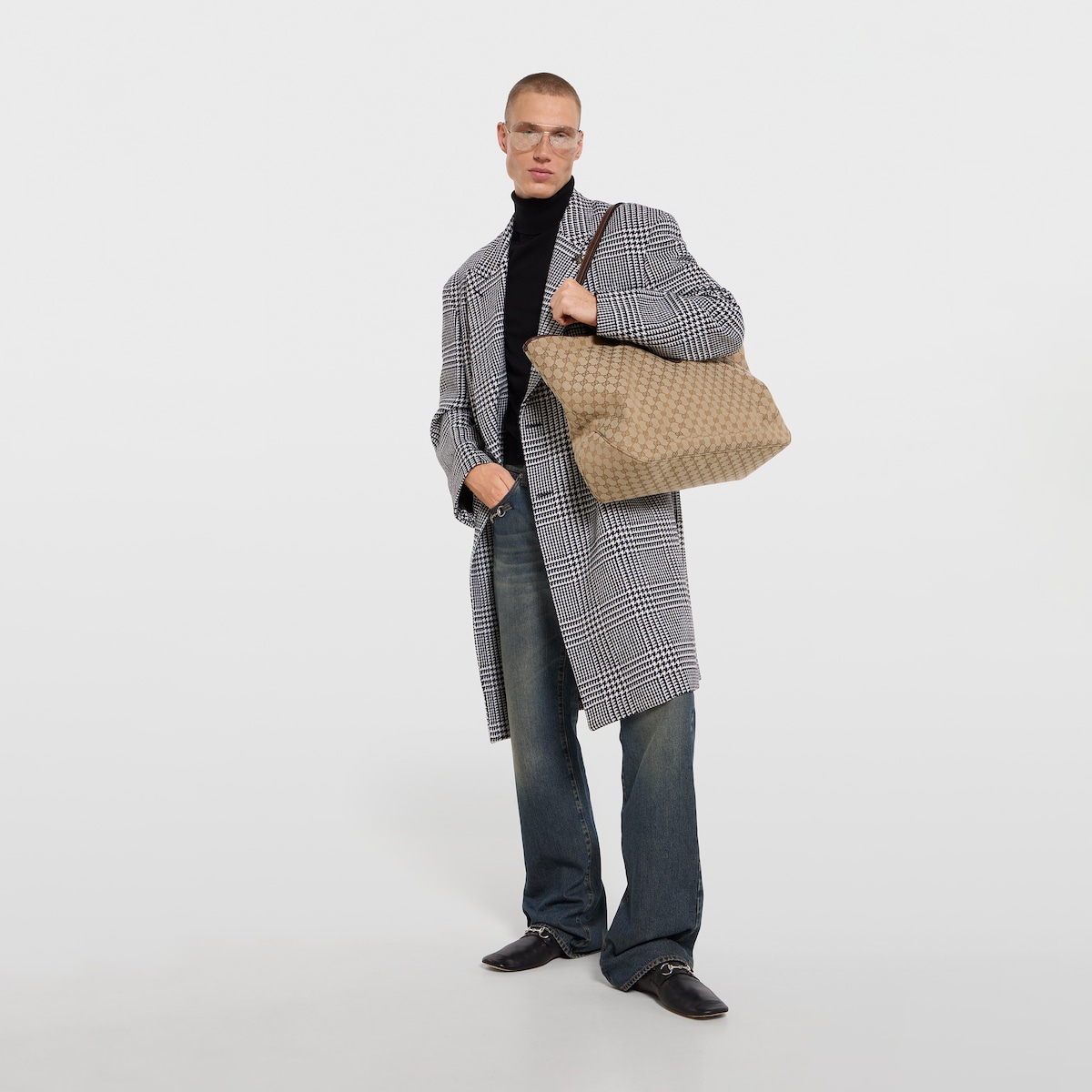 Gucci Jackie large tote bag in sand and brown GG canvas - thumbnail 2