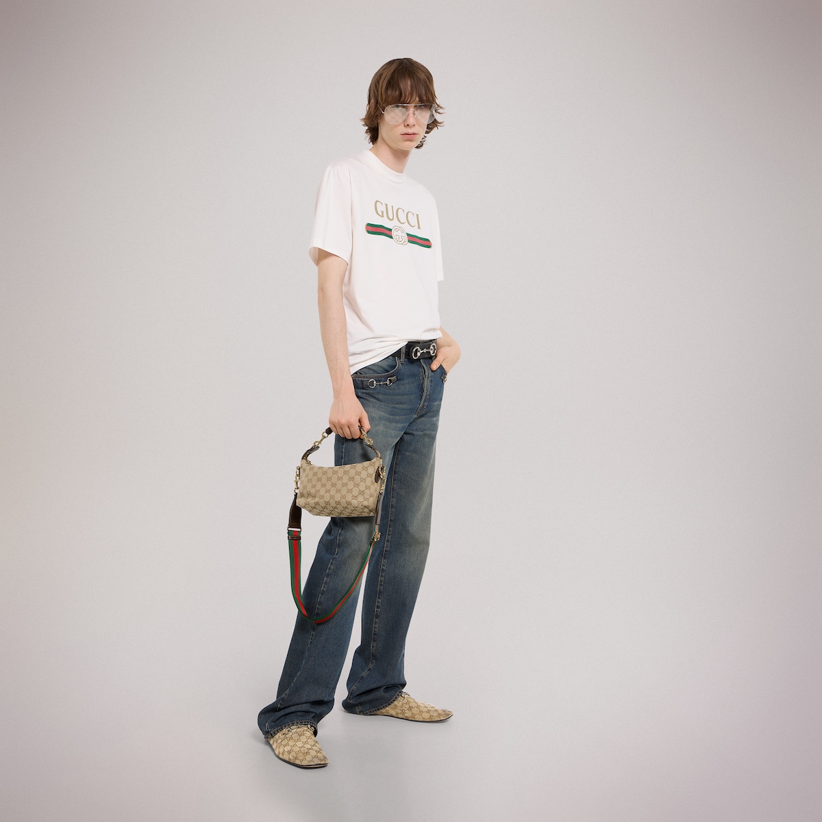 Brera small crossbody bag in sand and brown GG canvas - thumbnail 3