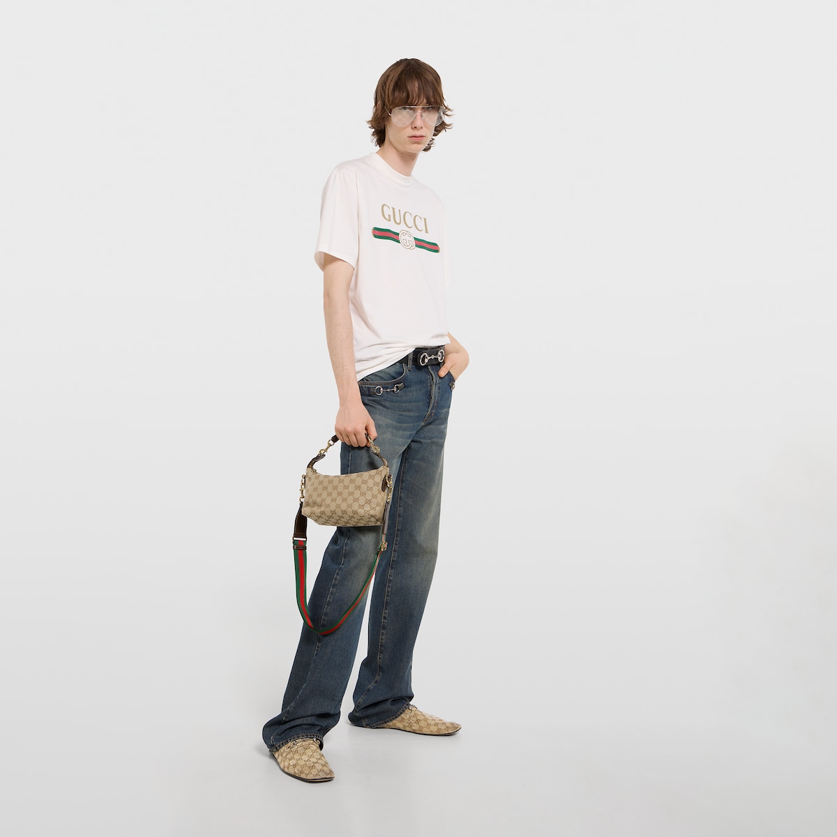 Brera small crossbody bag in sand and brown GG canvas - thumbnail 2