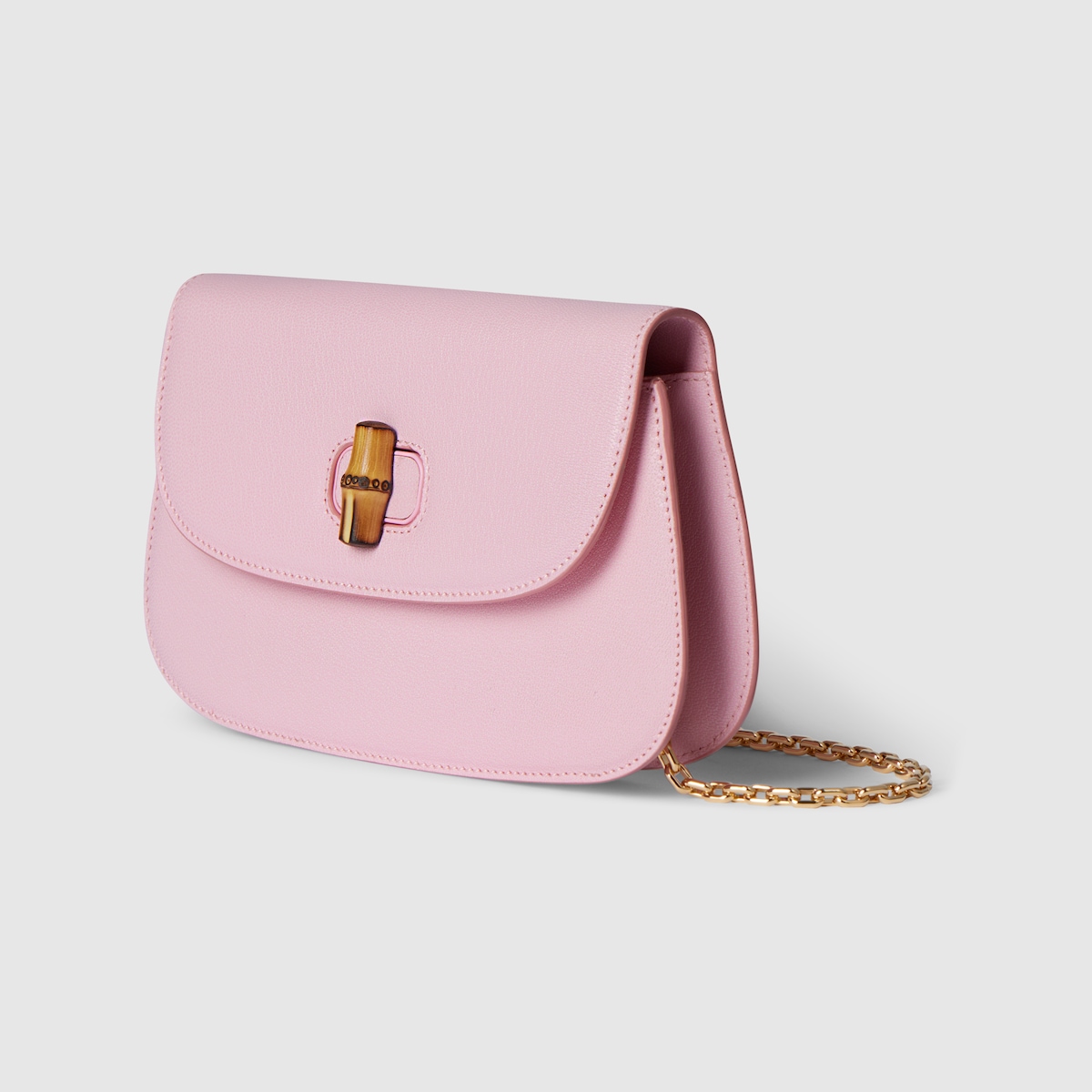 Bamboo clutch in light pink leather - thumbnail 7