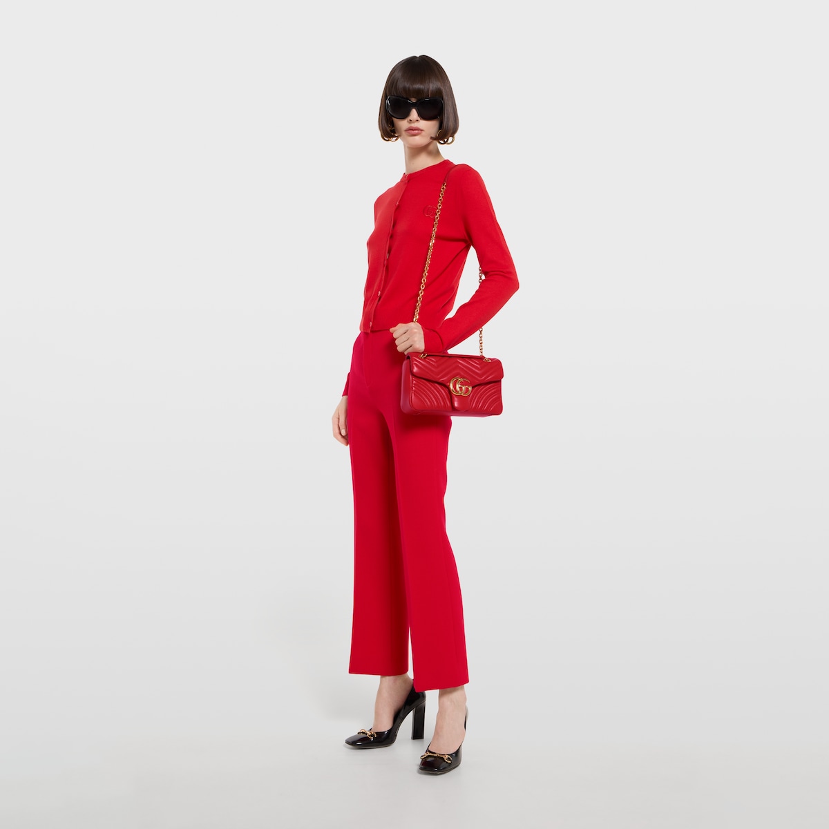 GG Marmont medium shoulder bag in red leather - thumbnail 2