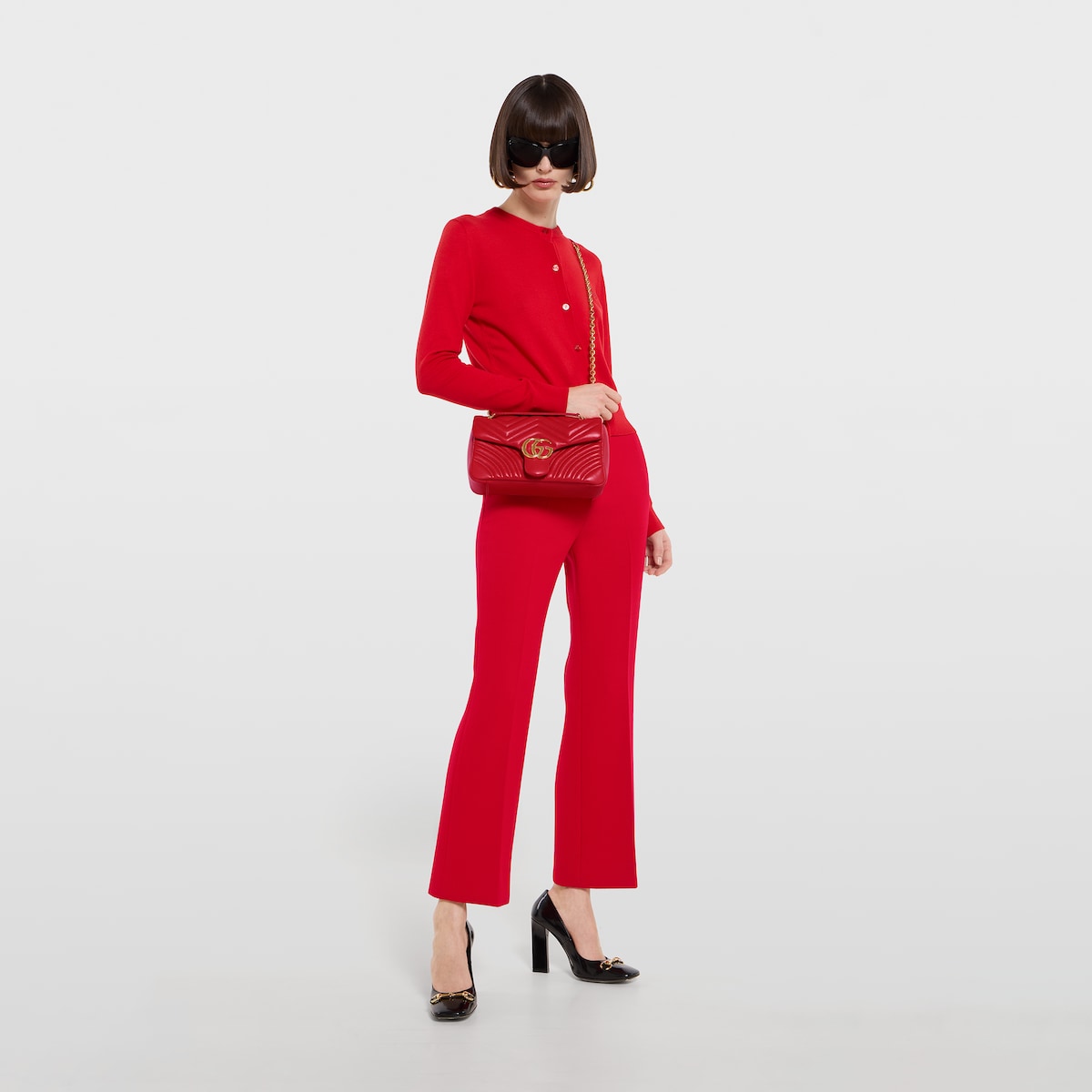 GG Marmont medium shoulder bag in red leather - thumbnail 3