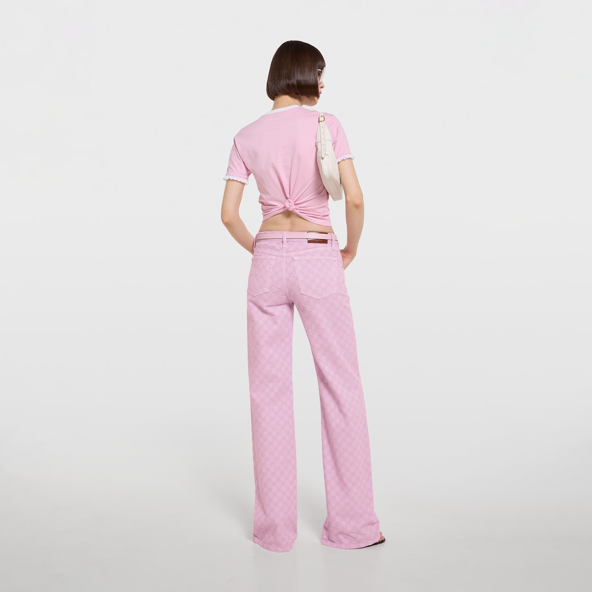 GG cotton denim jacquard pants in light pink - thumbnail 5