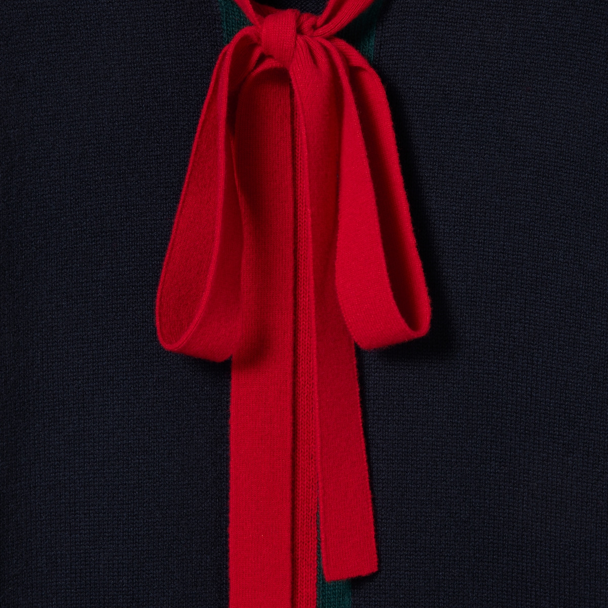 ウェブ ストライプ付き ウールカシミアニット ドレス ・ダークブルー