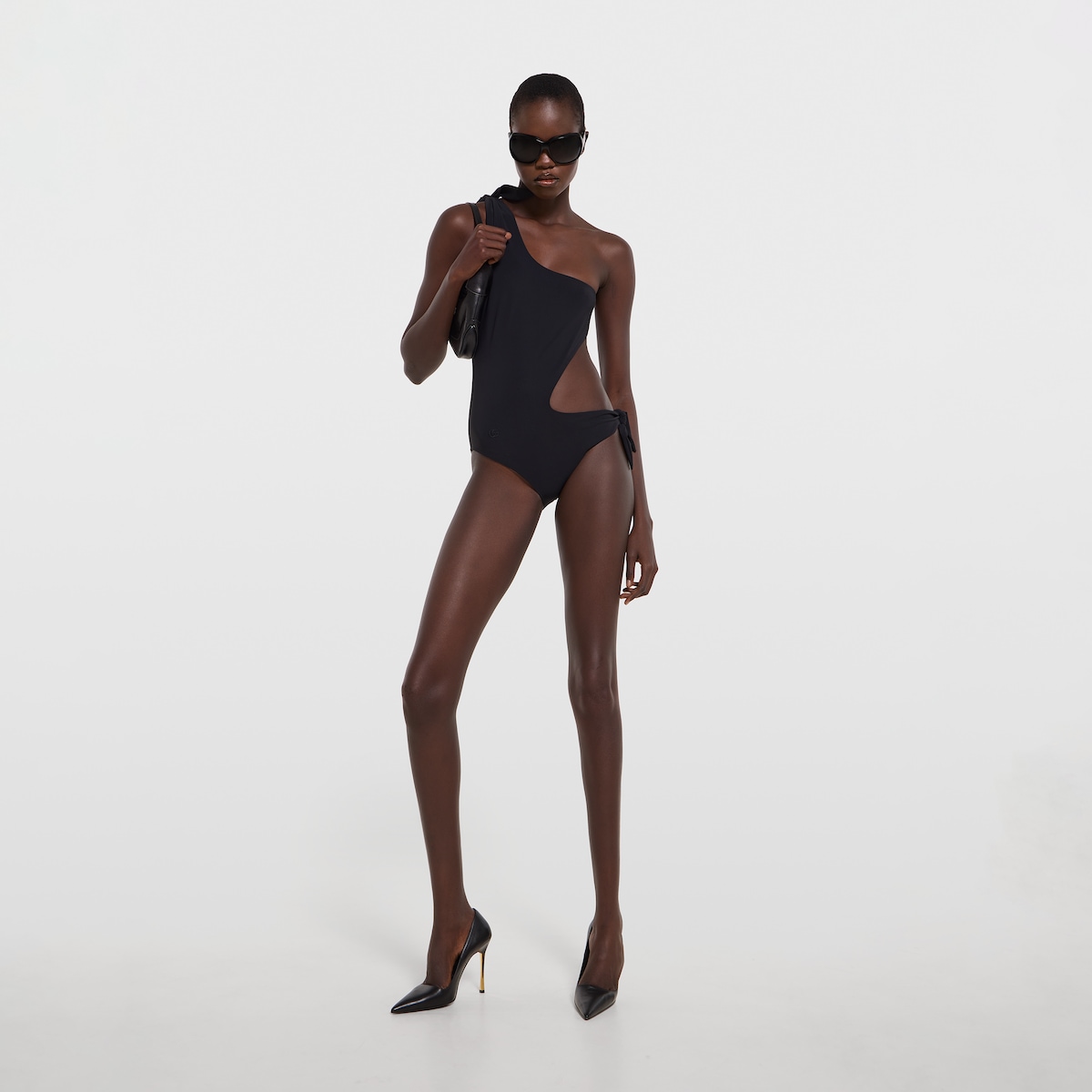 Stretch jersey swimsuit with embroidery in black - thumbnail 4