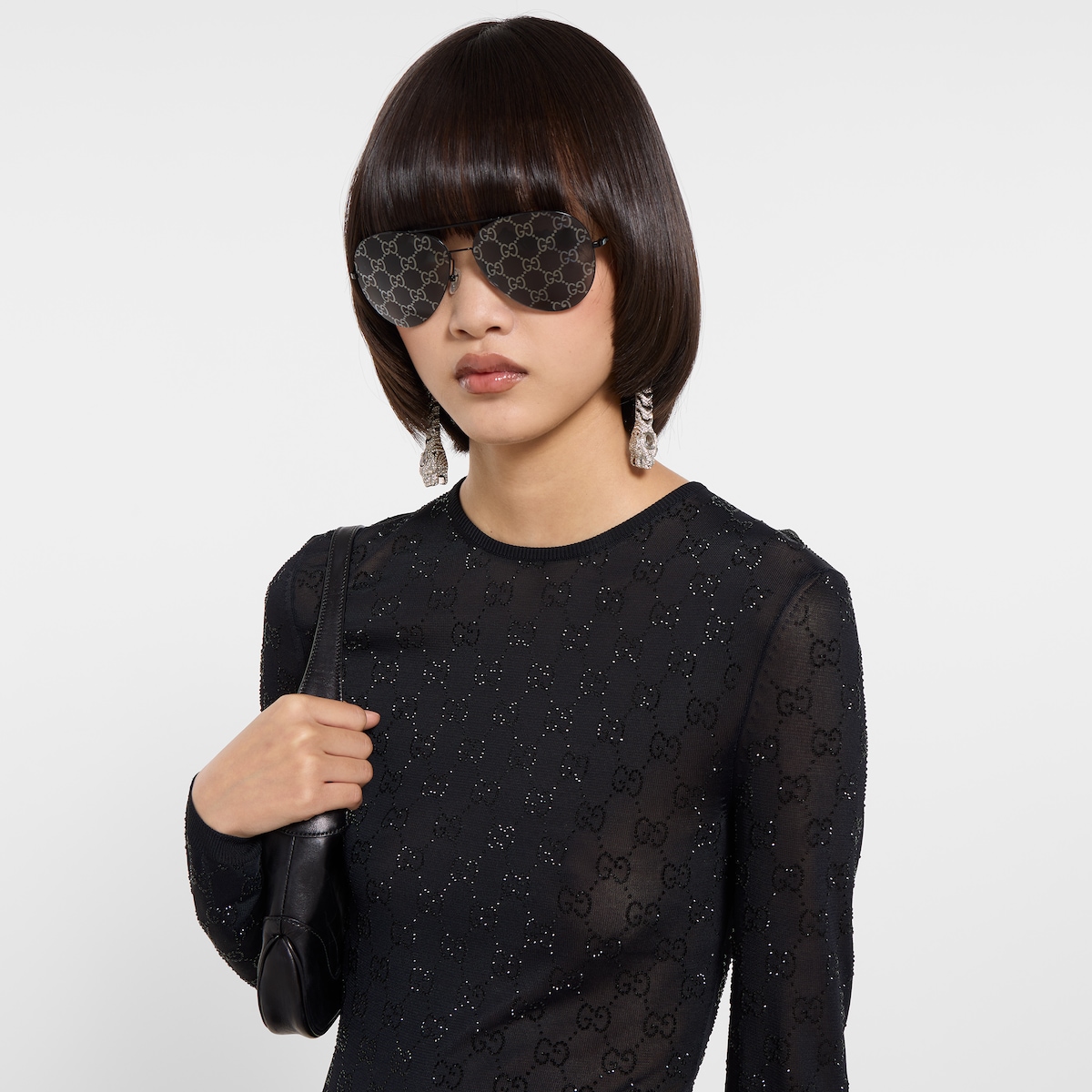 GG crystal embroidered top in black | GUCCI® US