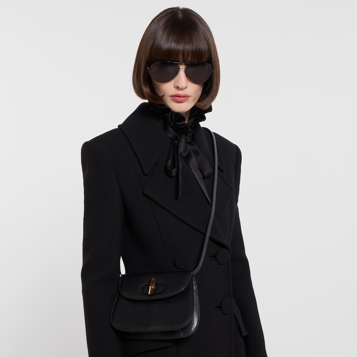Bamboo mini bag in black leather