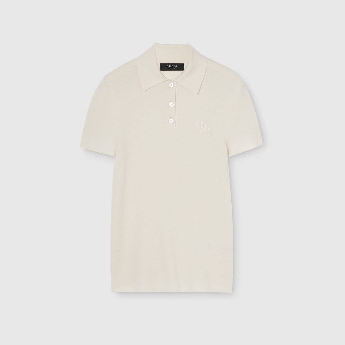 Cashmere silk polo shirt with embroidery in white - thumbnail 10