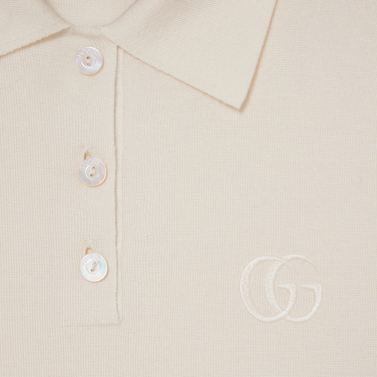 Cashmere silk polo shirt with embroidery in white