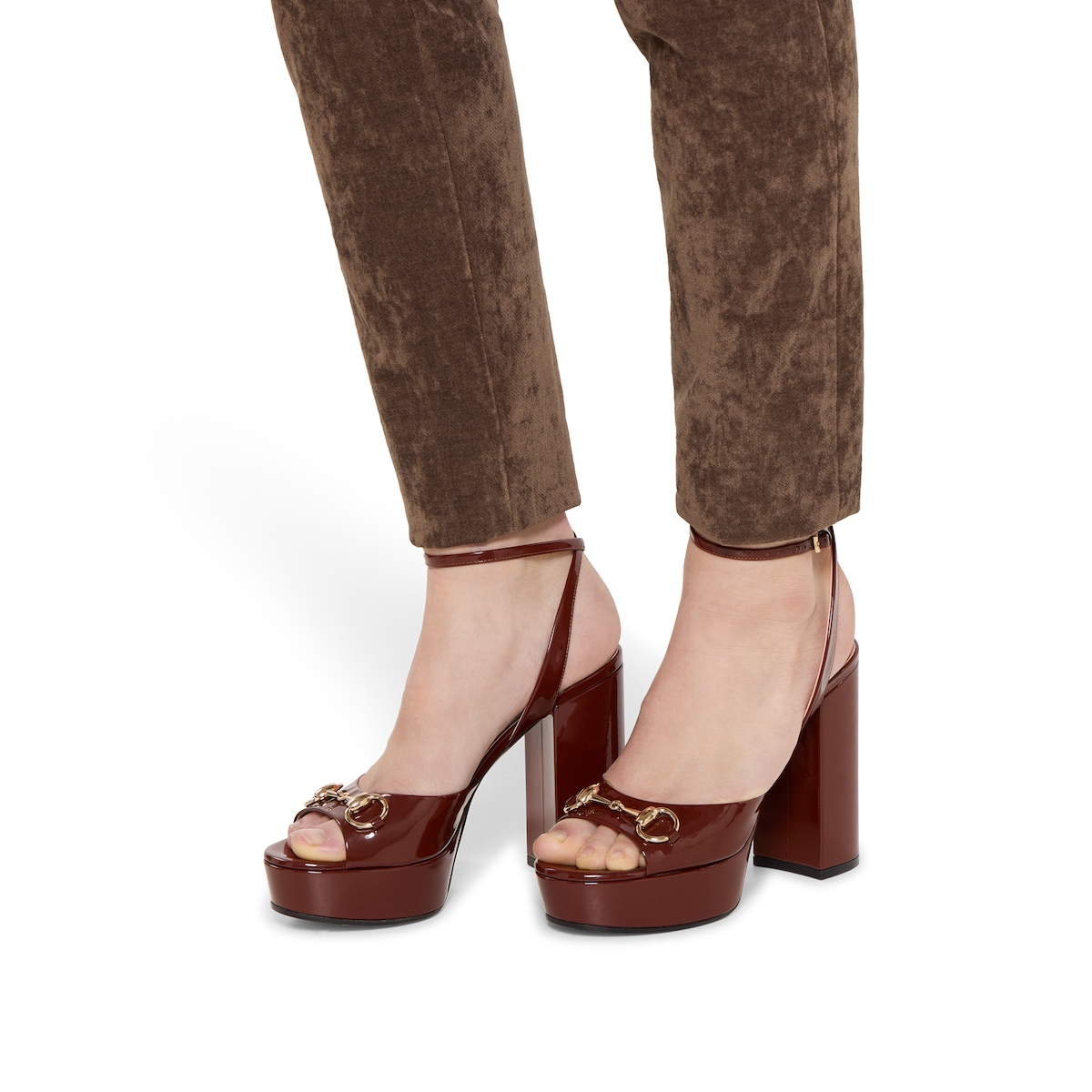 Women's Horsebit platform sandal in dark brown patent leather - thumbnail 2