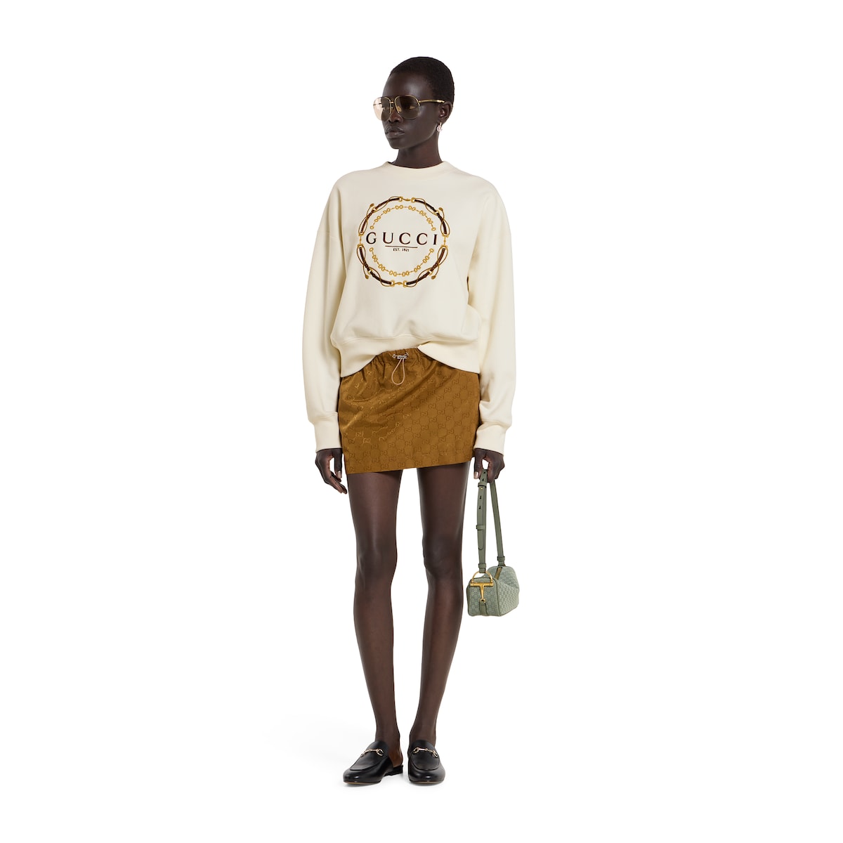 Cotton jersey sweatshirt with print in ivory