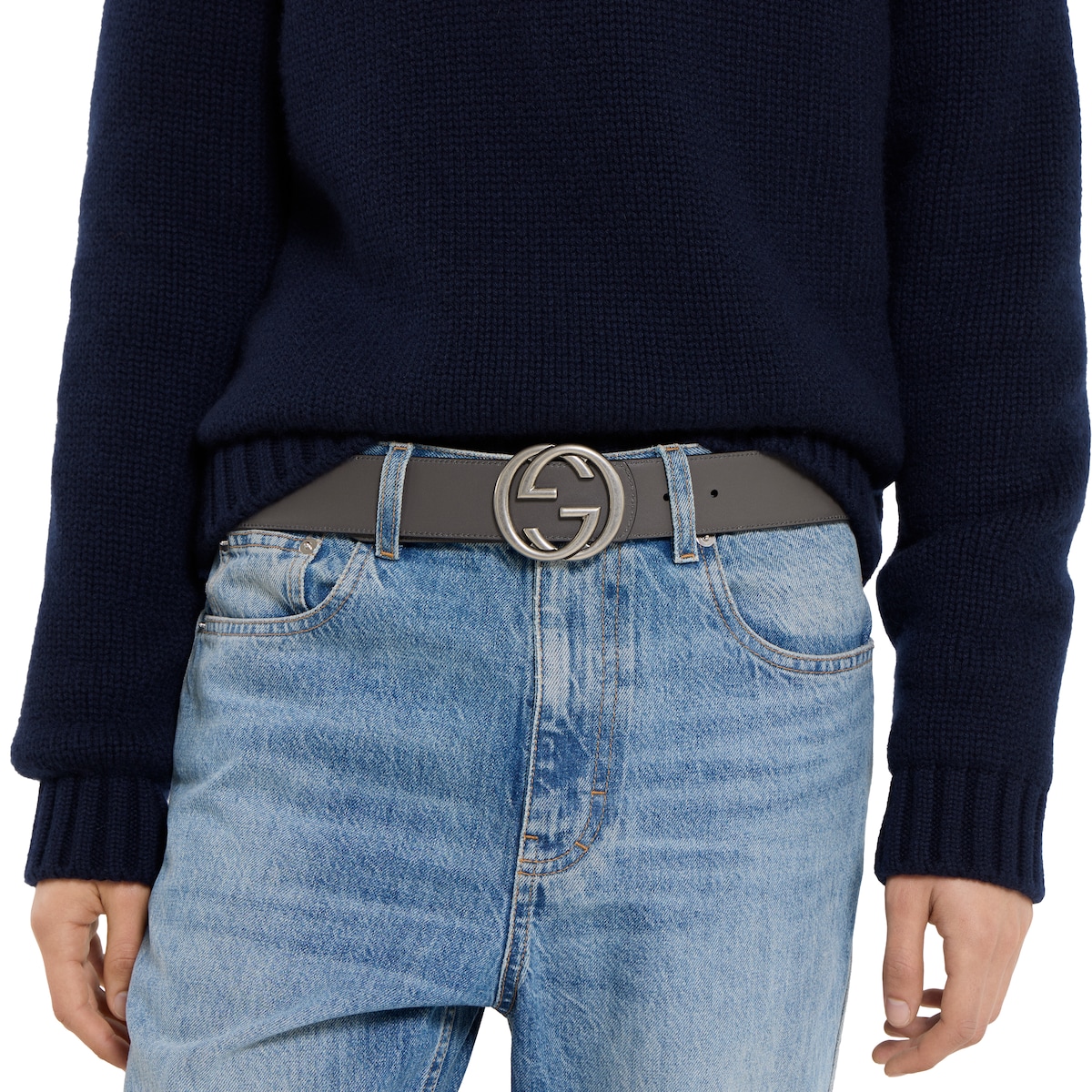 Reversible belt with Interlocking G buckle in grey GG leather