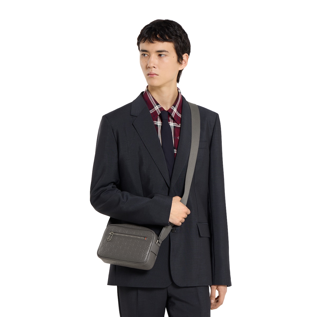 GG Emblem small crossbody bag in grey GG leather