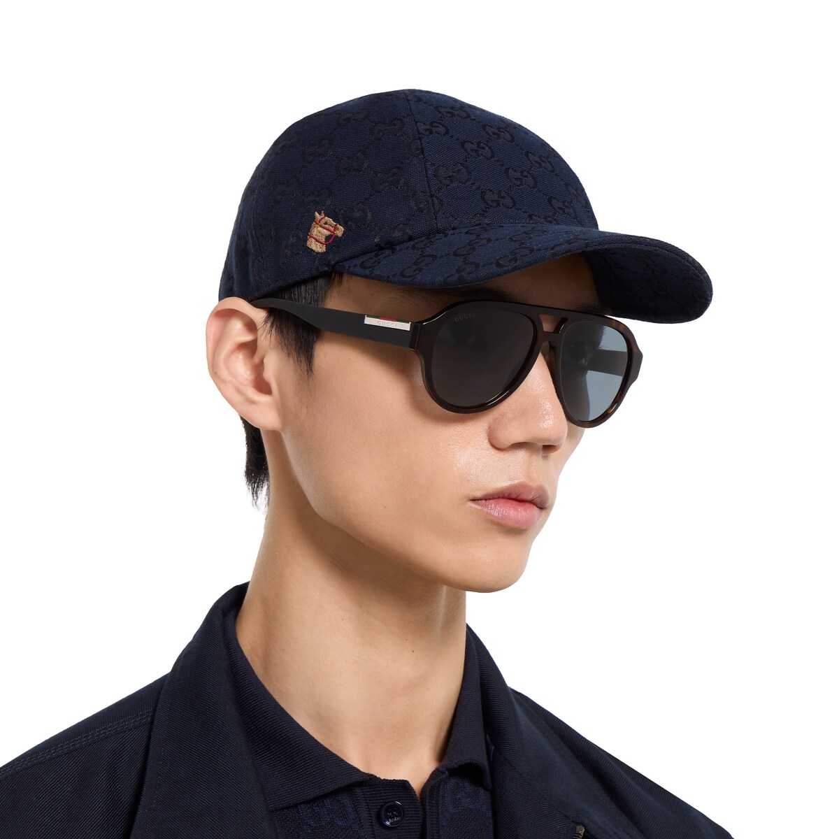 GG canvas baseball hat in dark blue