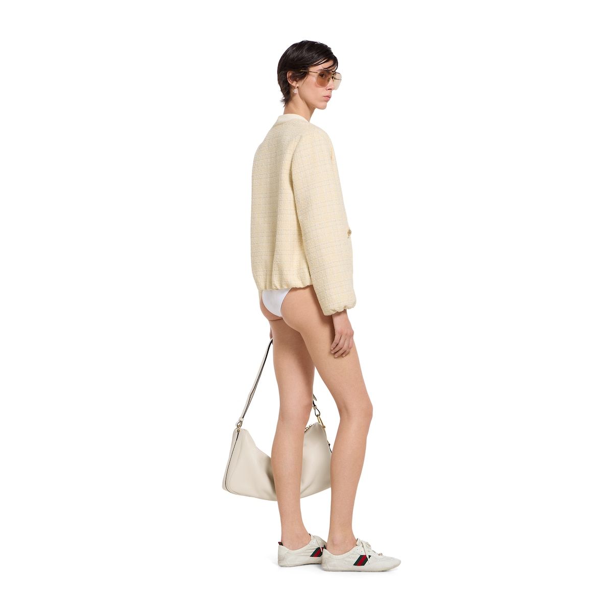Check cotton tweed jacket in ivory