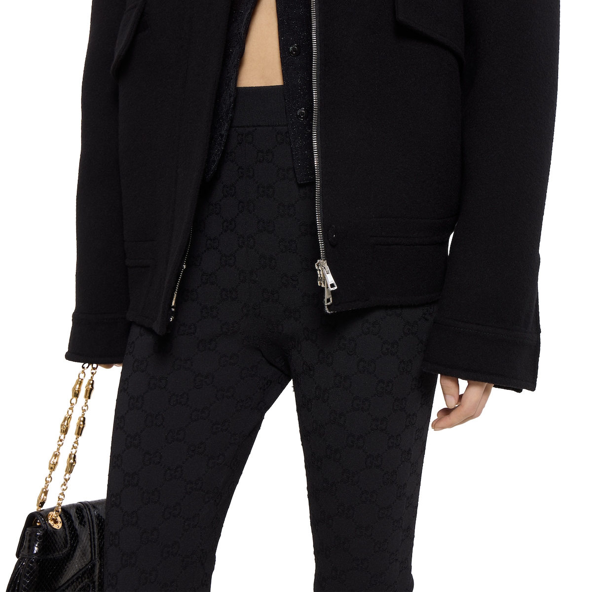 Elastic GG jacquard leggings in black