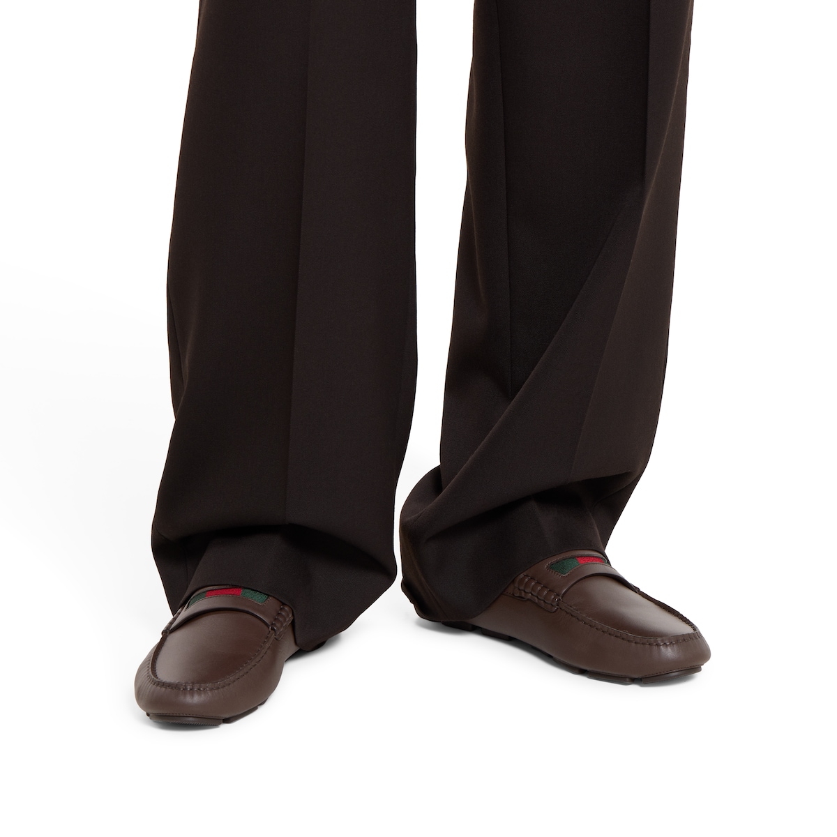 Men's driver with Web detail in dark brown leather