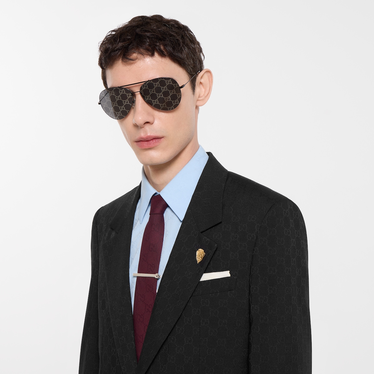GG cotton silk pocket square in white