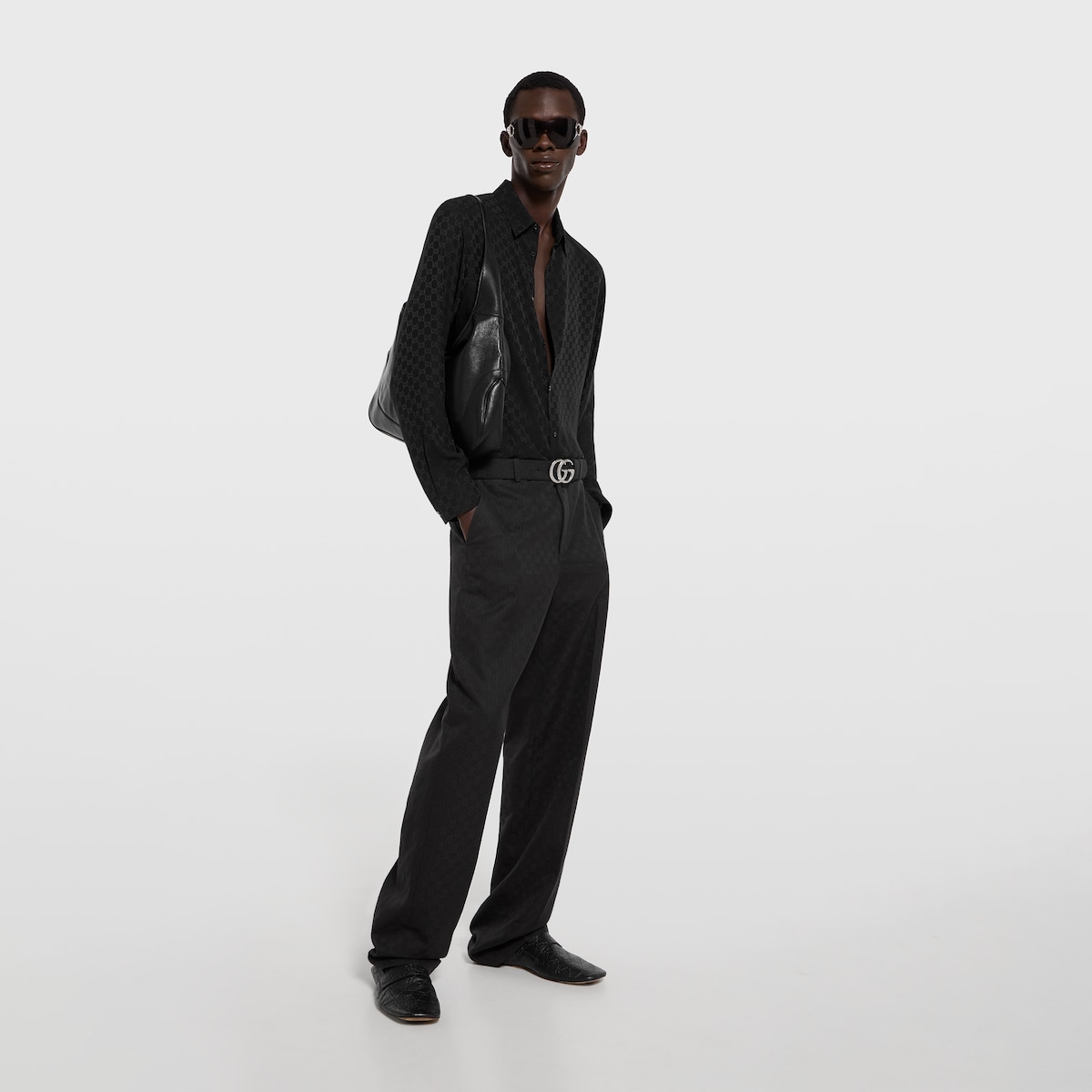 Flat Marmont belt in black GG canvas