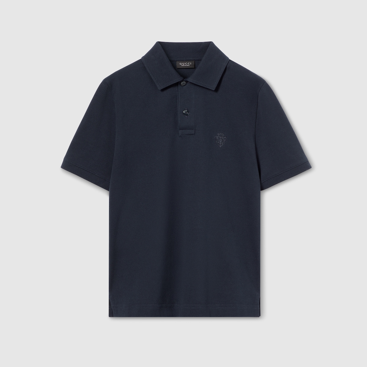 Cotton piquet polo shirt with embroidery in dark blue - thumbnail 3