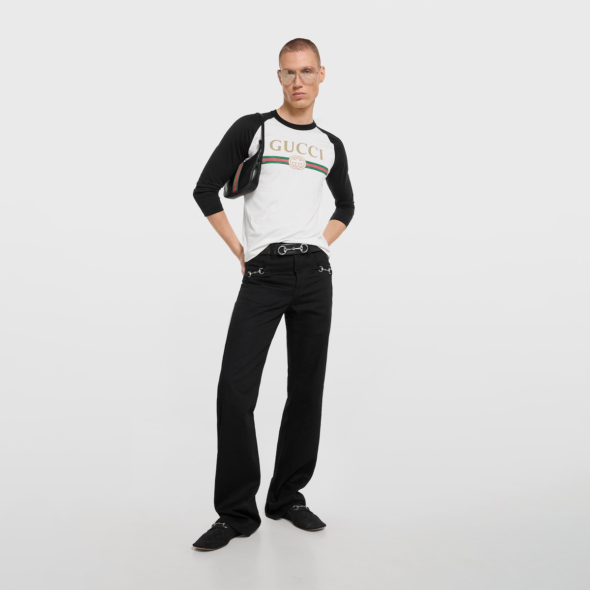 Silk blend jersey T-shirt with print in white and black - thumbnail 4