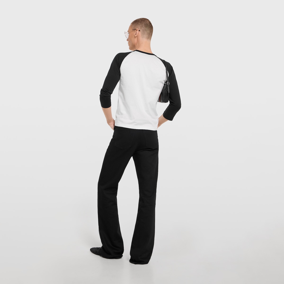 Silk blend jersey T-shirt with print in white and black - thumbnail 2