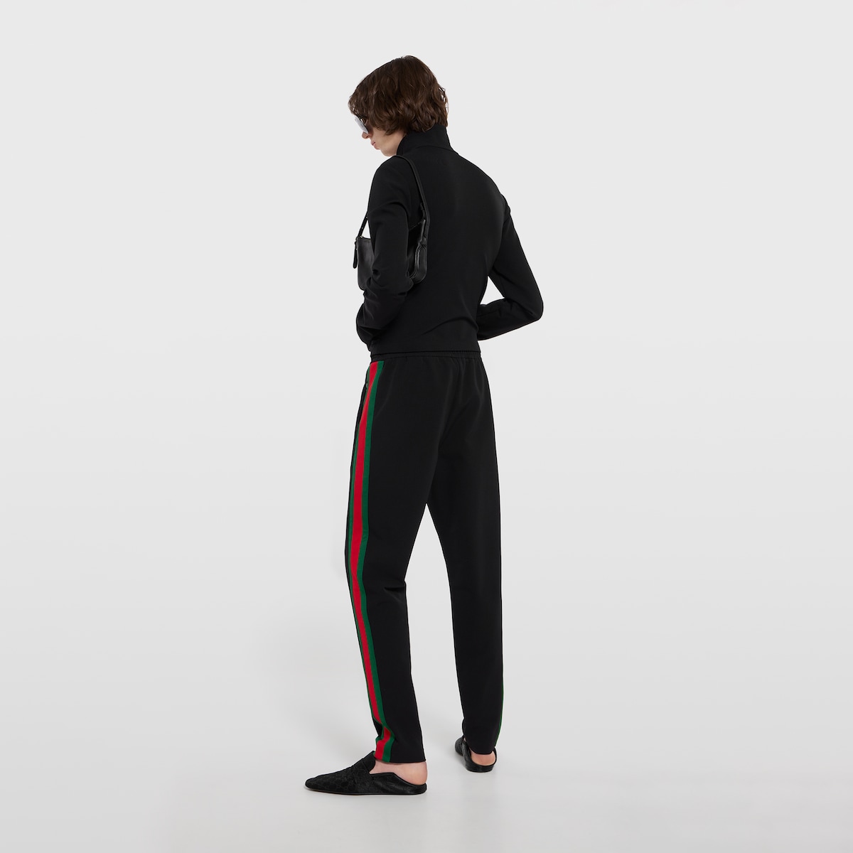 Stretch nylon sportswear pants with Web in black