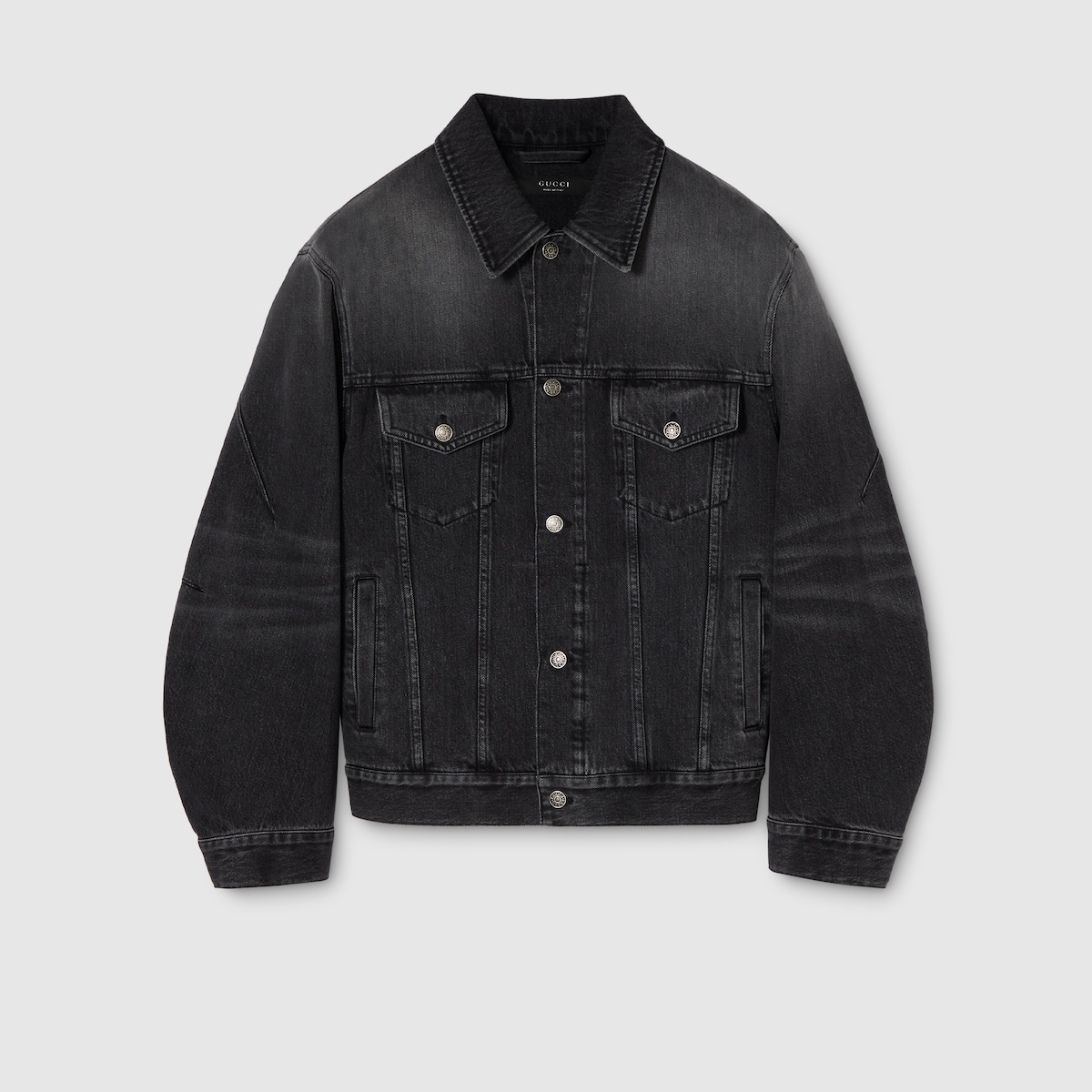 Washed certified cotton denim jacket in dark grey | GUCCI® US
