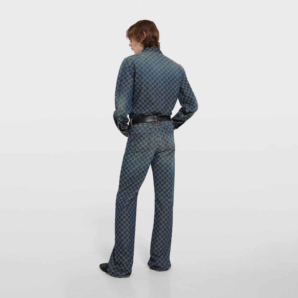 GG cotton denim jacquard shirt in white - thumbnail 8