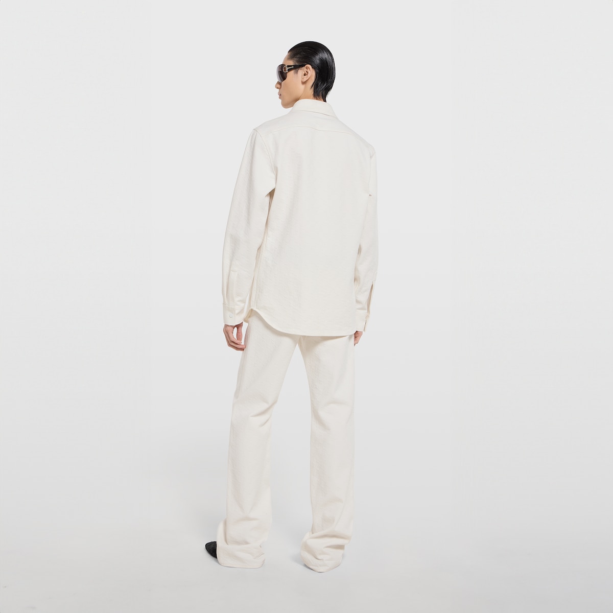 GG cotton denim jacquard shirt in white - thumbnail 4