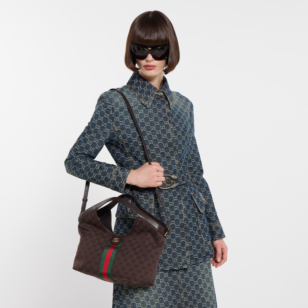 Gucci Giglio small tote bag in dark brown GG canvas - thumbnail 2