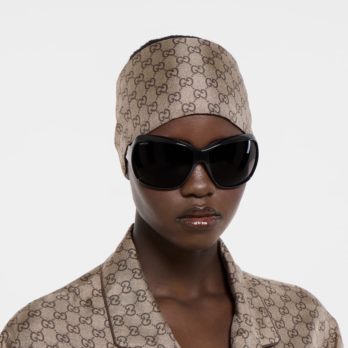 Printed silk twill headband in camel and light brown | GUCCI® US
