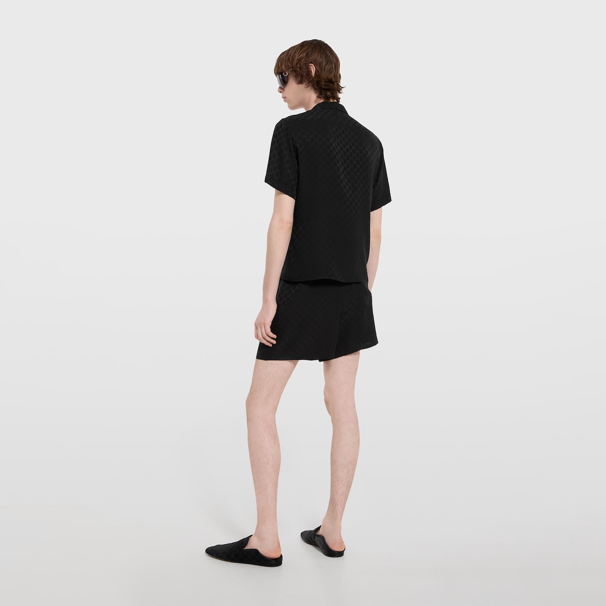 GG silk jacquard bowling shirt in black - thumbnail 5