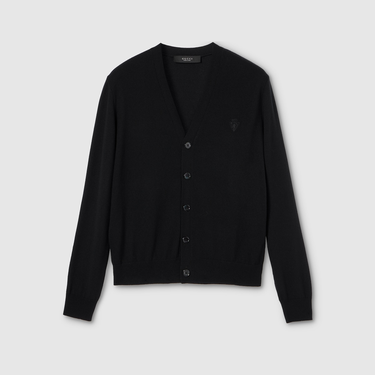 Knit wool cardigan with embroidery in black - thumbnail 5