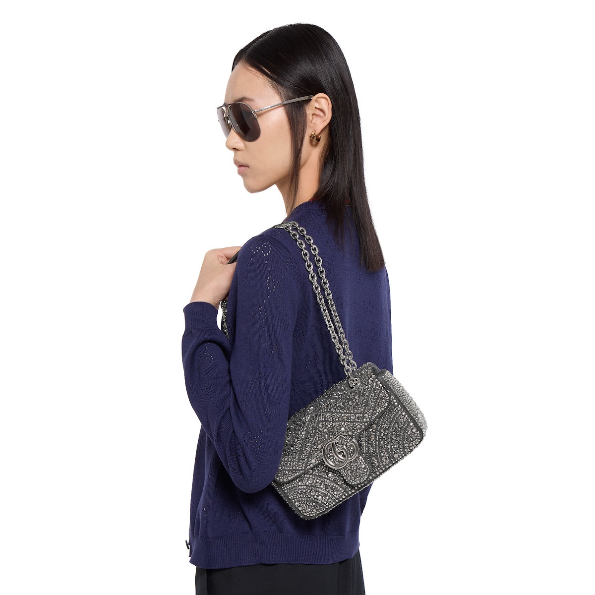 GGマーモント〕クリスタル スモール ショルダーバッグ ・グレー