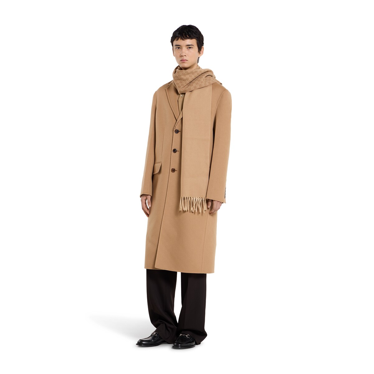 GG wool cashmere scarf in camel and beige - thumbnail 2