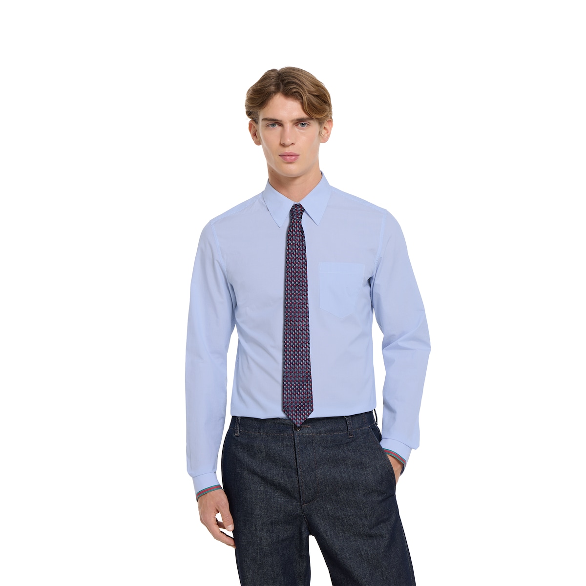 GG silk jacquard tie in blue and red