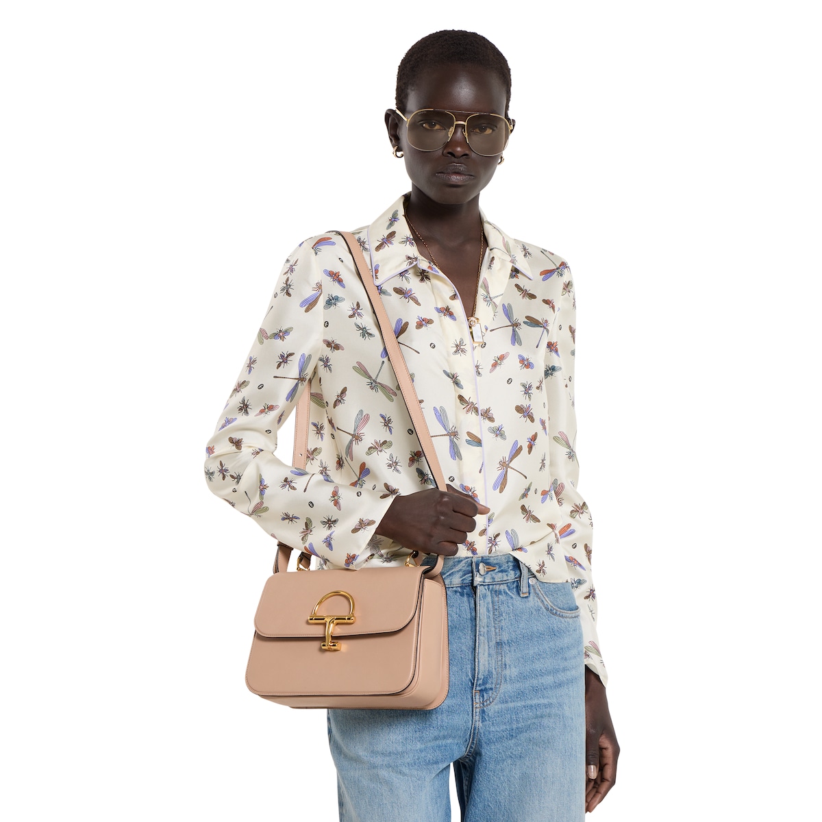Gucci Siena medium top handle bag in pink beige leather