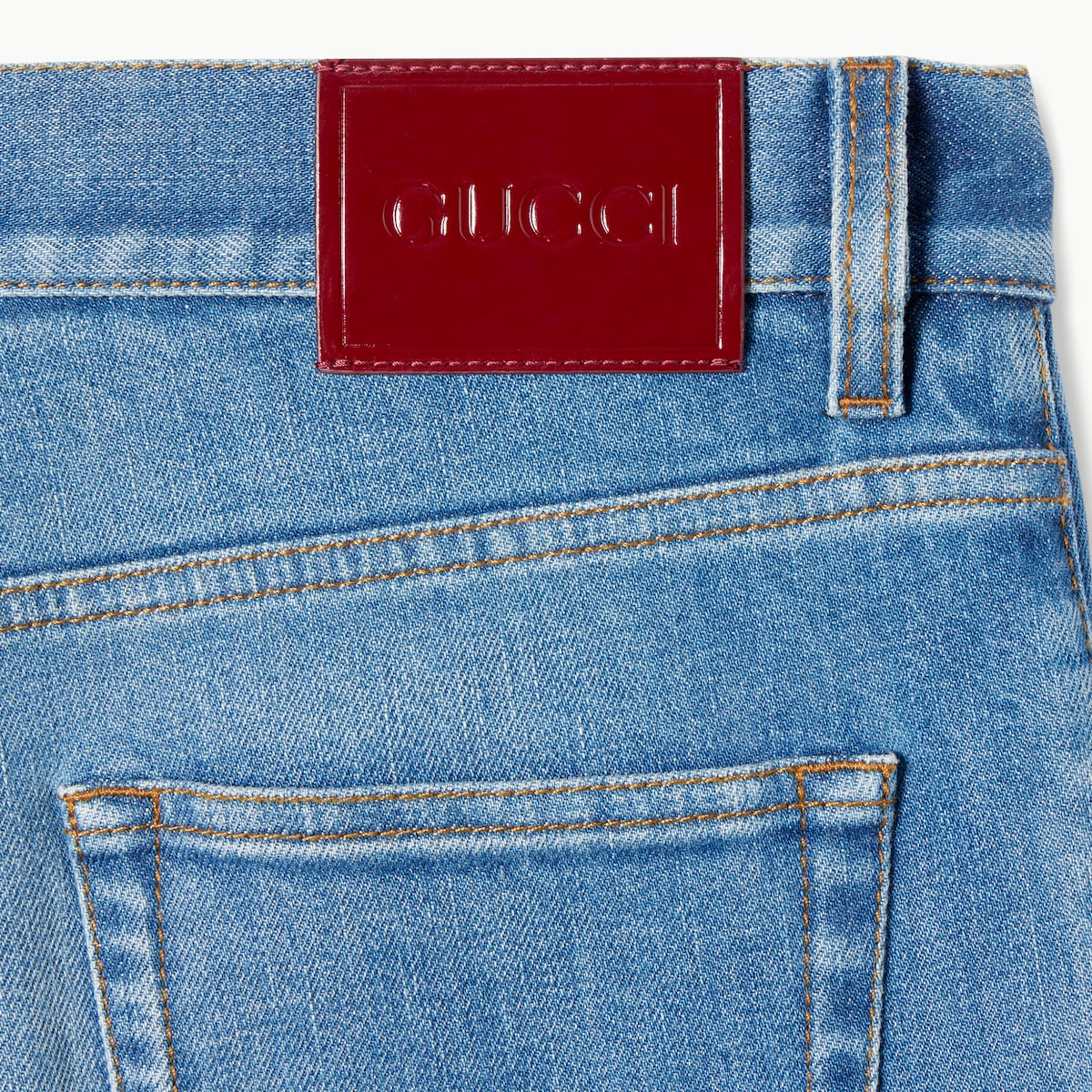 Flared stretch cotton denim pants in blue | GUCCI® US