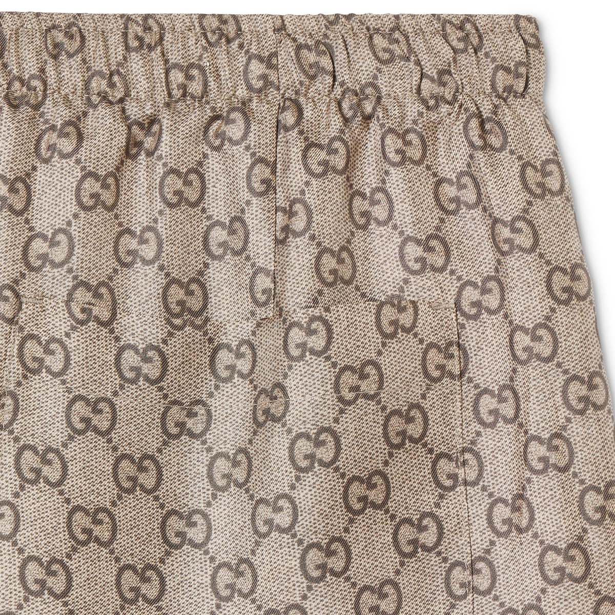 Printed silk twill pants in beige and dark brown