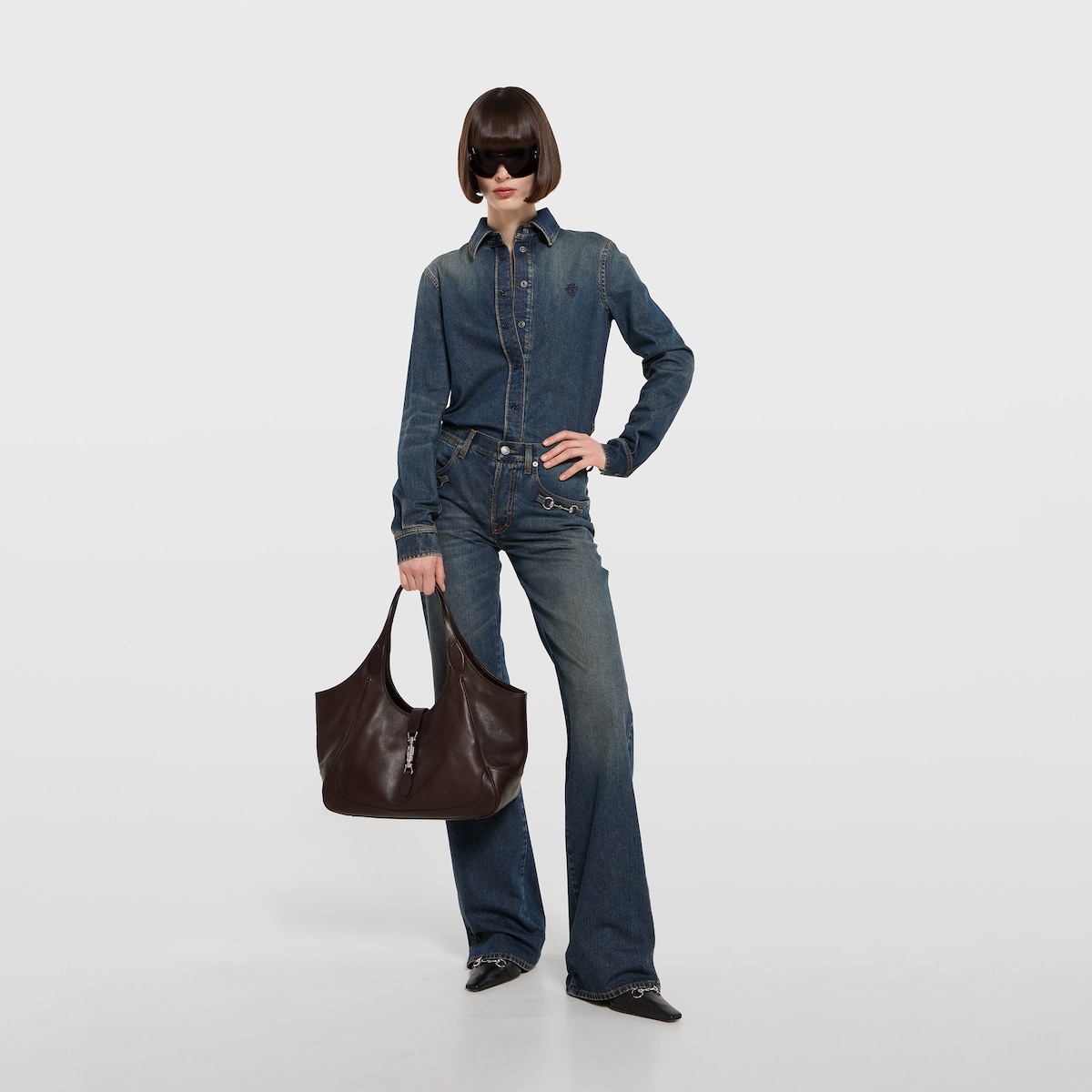 Mercato medium tote bag in dark brown leather