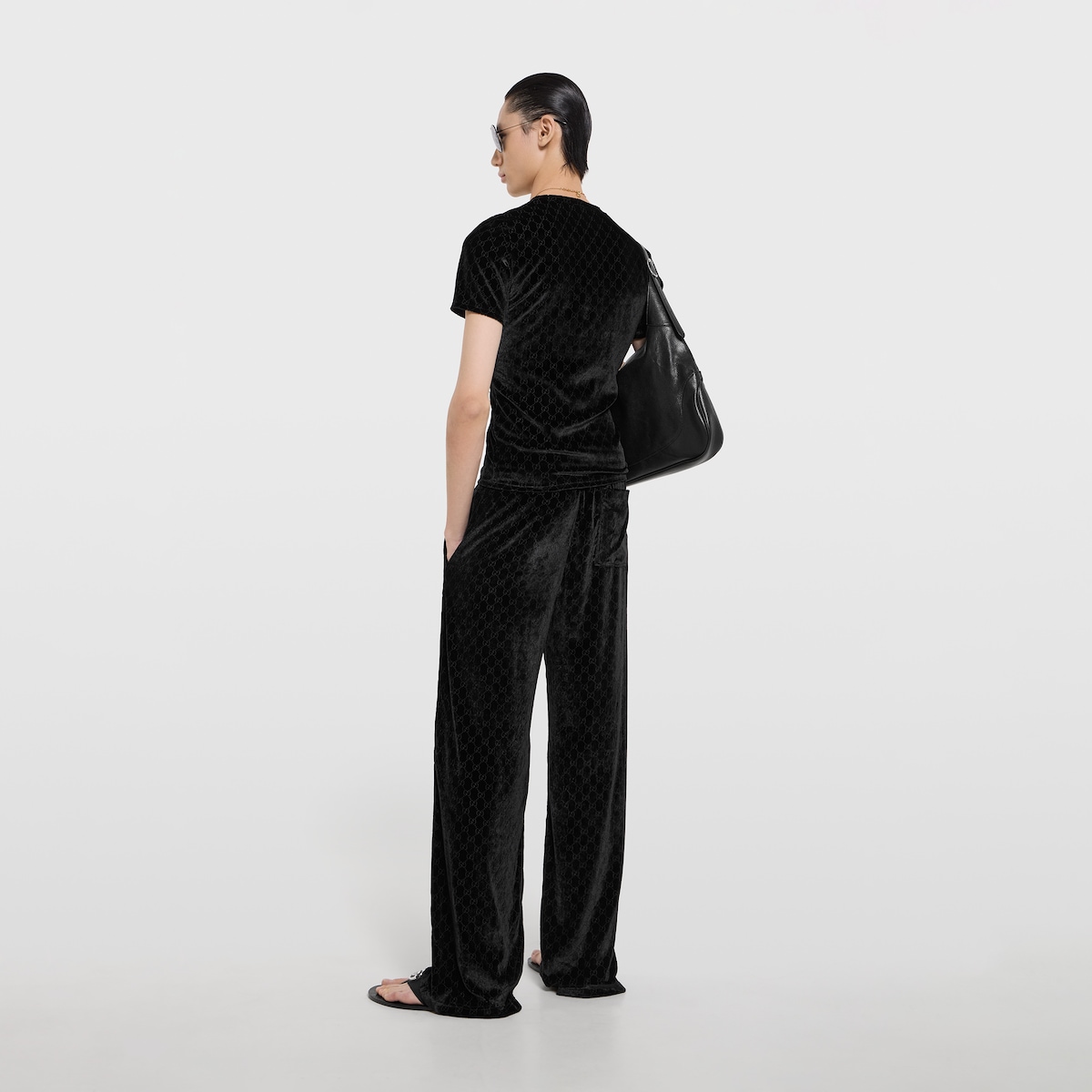 GG stretch velvet devoré T-shirt in black - thumbnail 3