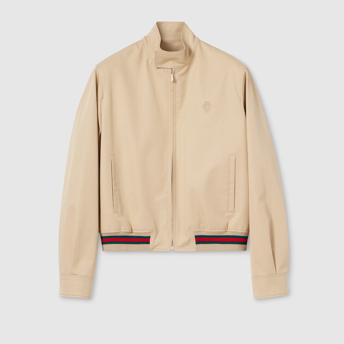 Cotton twill zip jacket with Web in sand | GUCCI® US