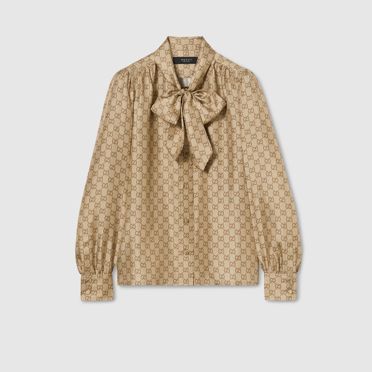 Printed silk twill shirt in sand | GUCCI® INT