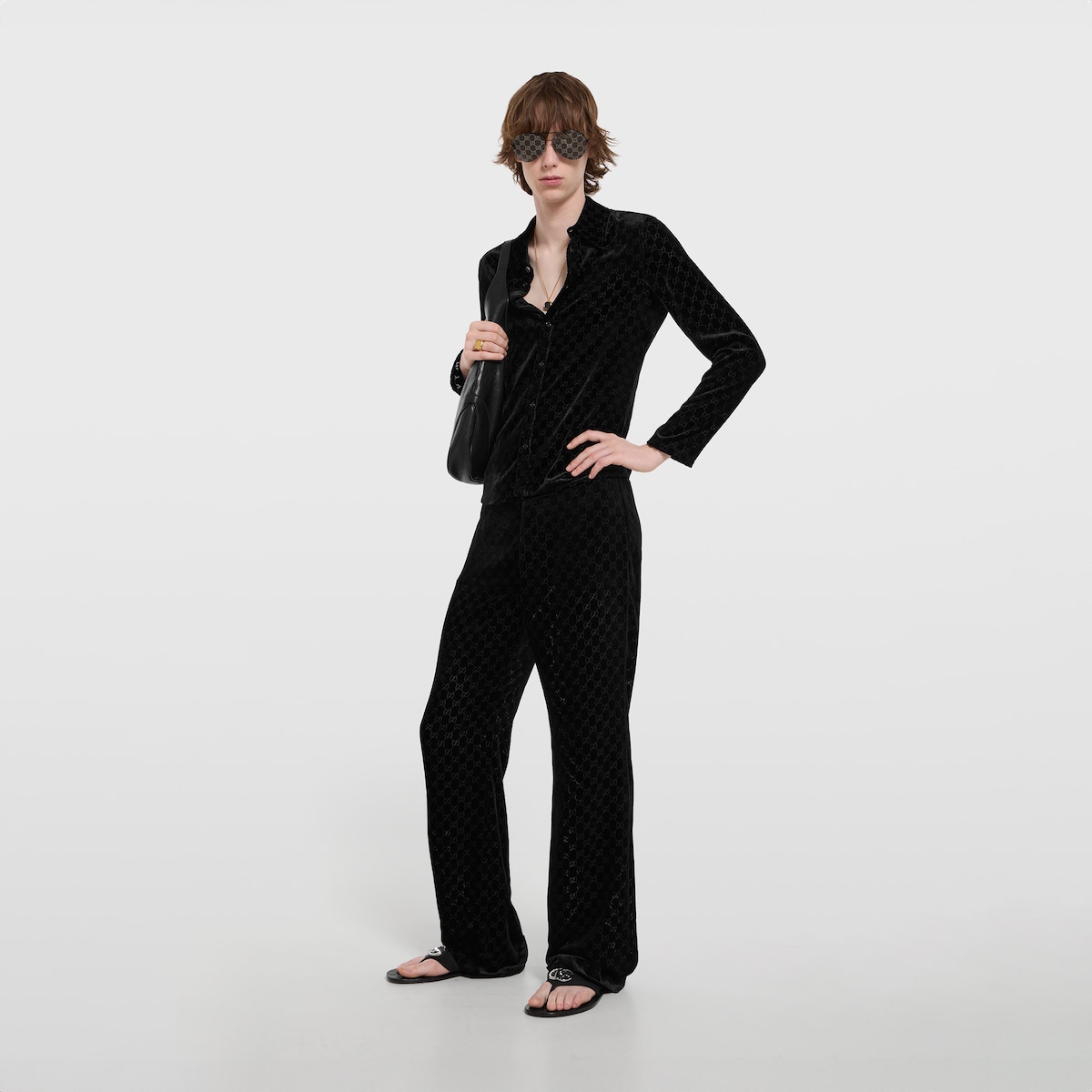 GGストレッチベルベット デヴォレ シャツ ・ブラック | GUCCI公式