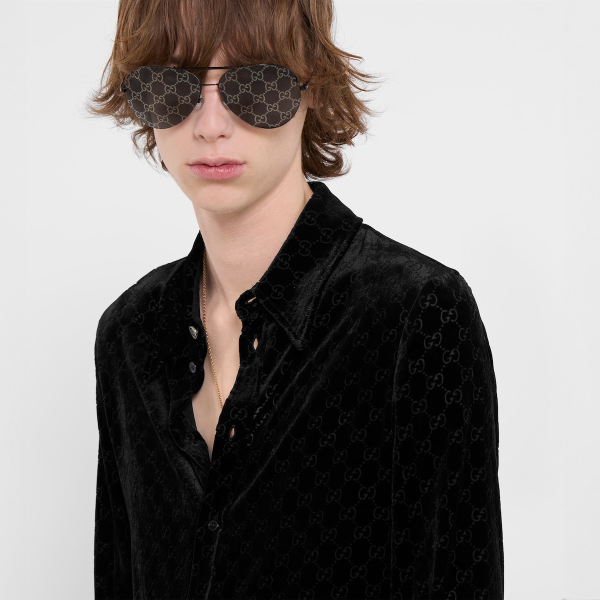 GGストレッチベルベット デヴォレ シャツ ・ブラック | GUCCI公式