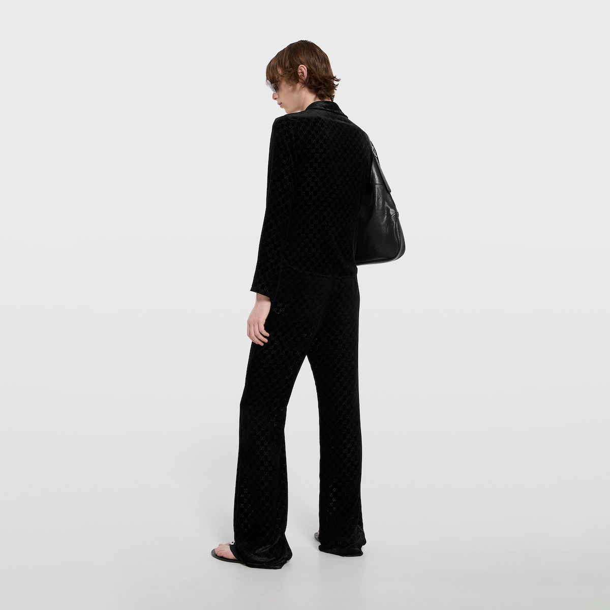 Stretch GG velvet devoré shirt in black