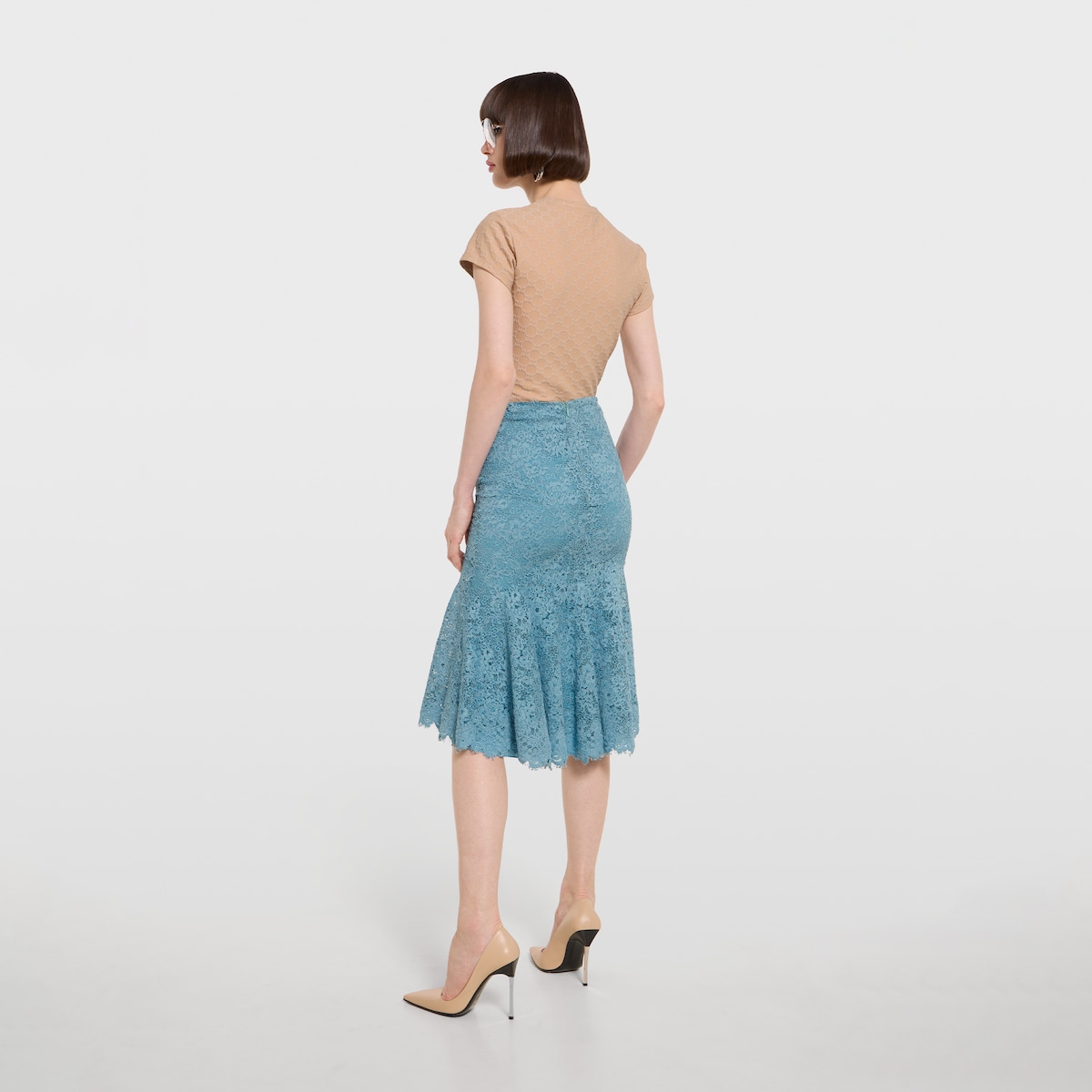 GG flower stretch lace skirt in light blue - thumbnail 4
