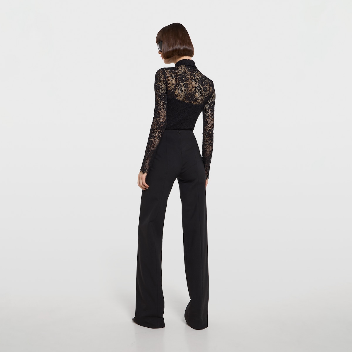 GG flower stretch lace shirt in black