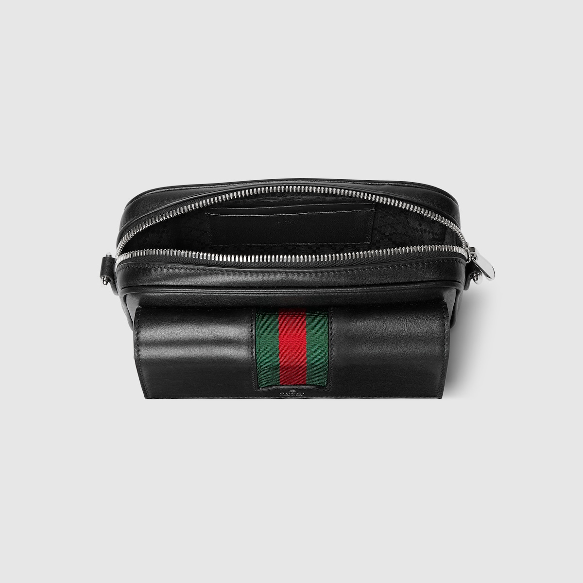 ウェブ ストライプ トレードマーク〕ミニバッグ ・ブラック レザー